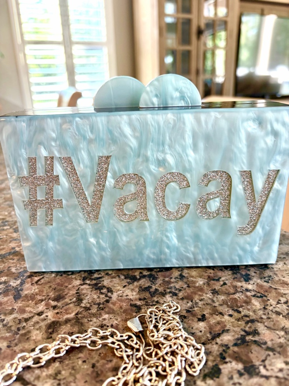 #Vacay Blue Acrylic Box Clutch